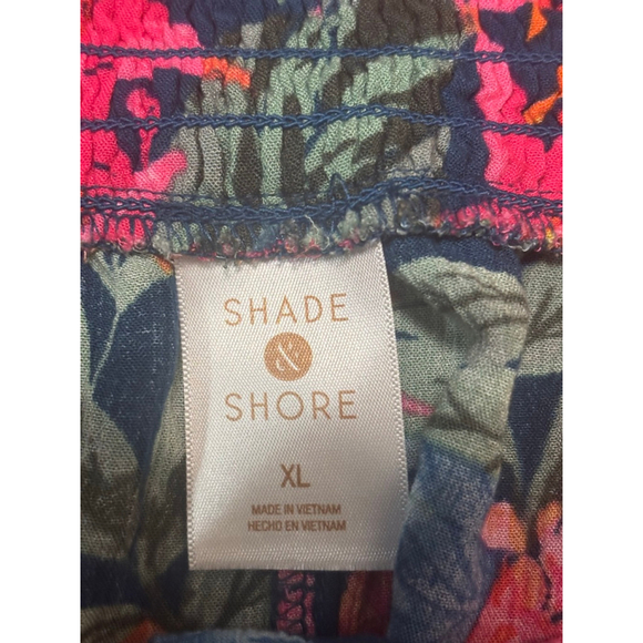Shade & Shore Wide Leg Pants Slit Smocked Waist Tropical Print Multicolor W XL - Picture 9 of 11